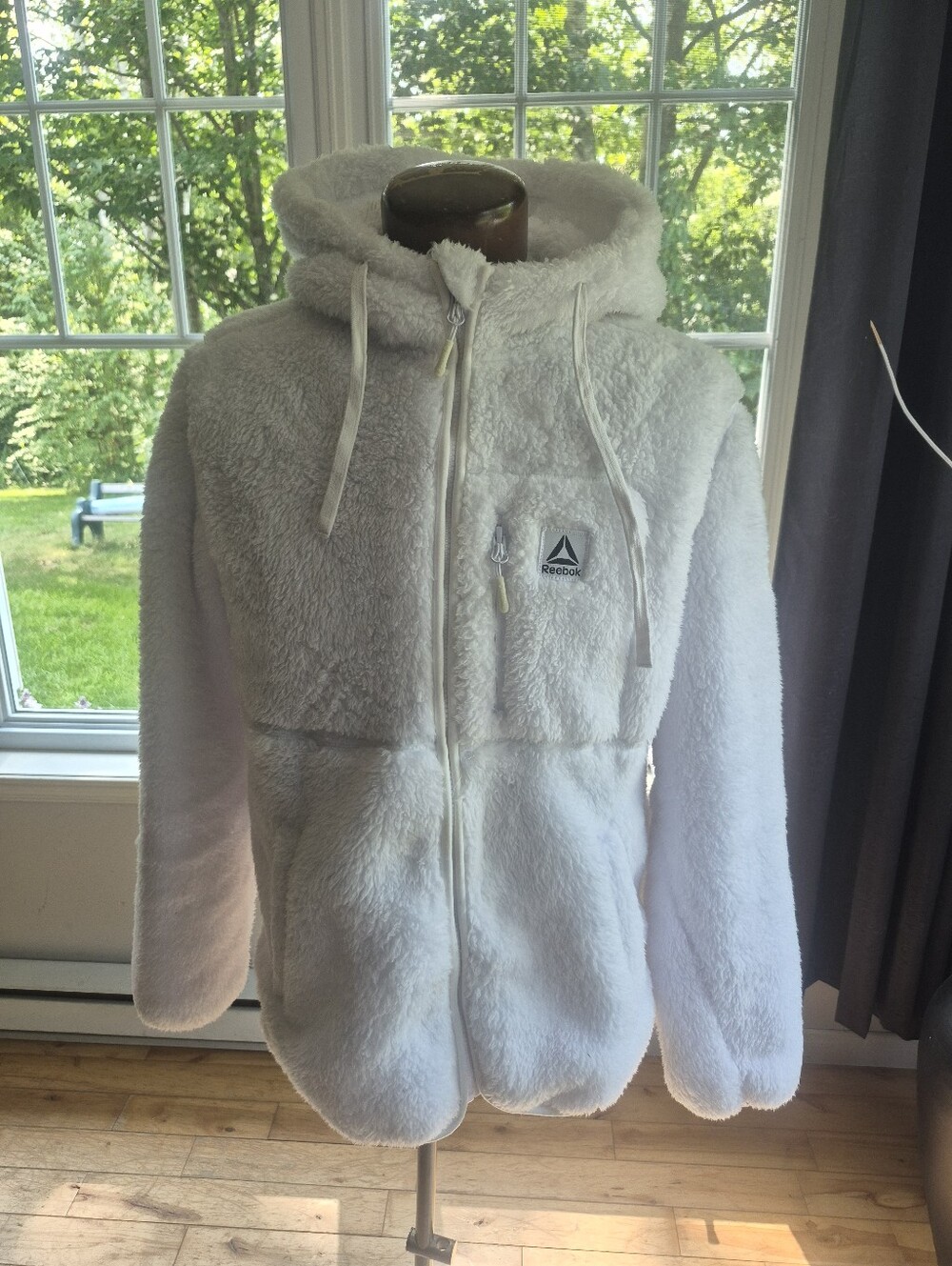 Reebok White Plush Hooded Zip-Up Jacket